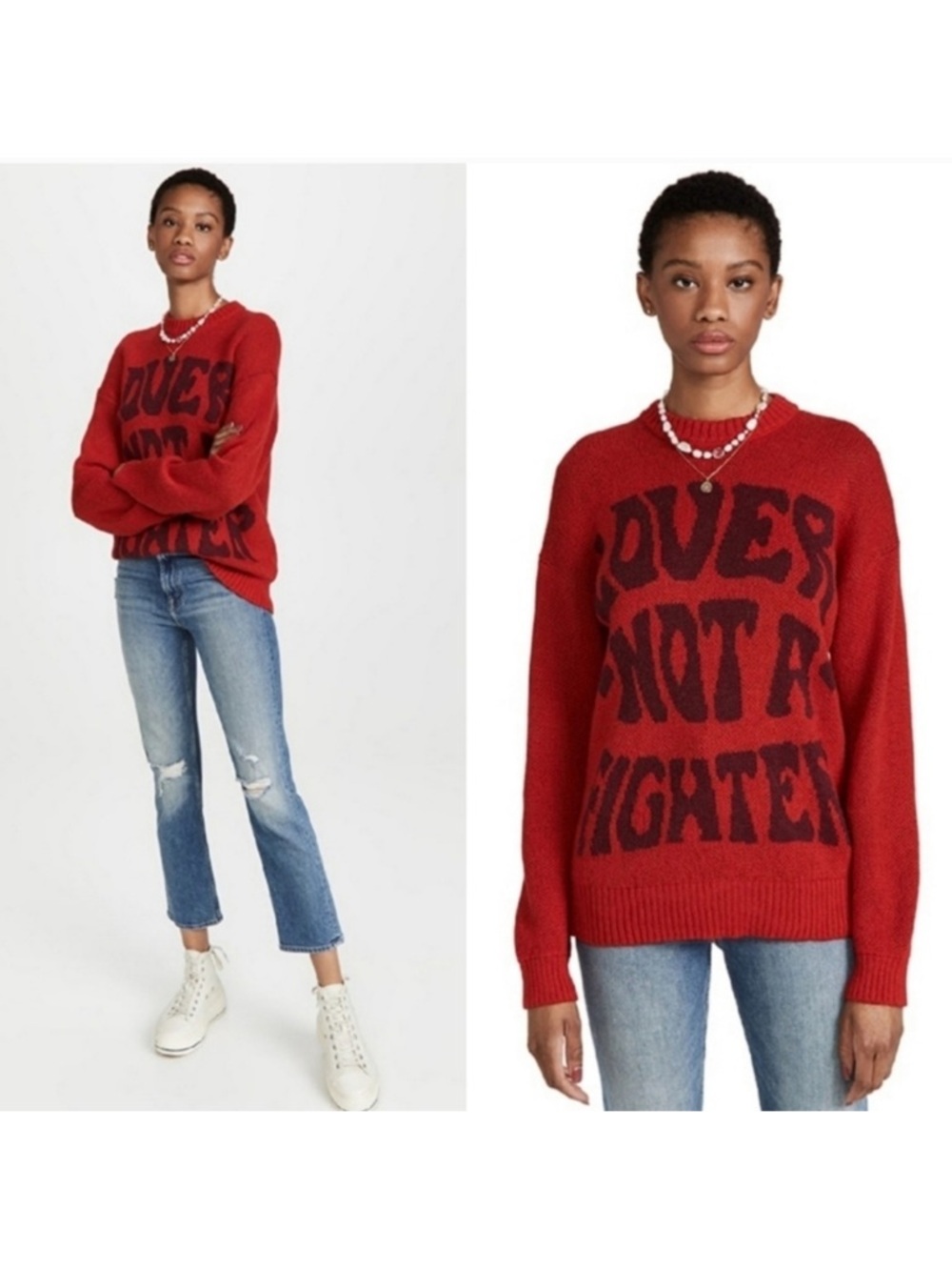 Mother Sweater The Long-Jump Jumper Crewneck in Lover Not Fighter Red